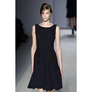 Alberta Ferretti Virgin Wool Black & Blue A-Line Dress (IT 42 / US 6, M)